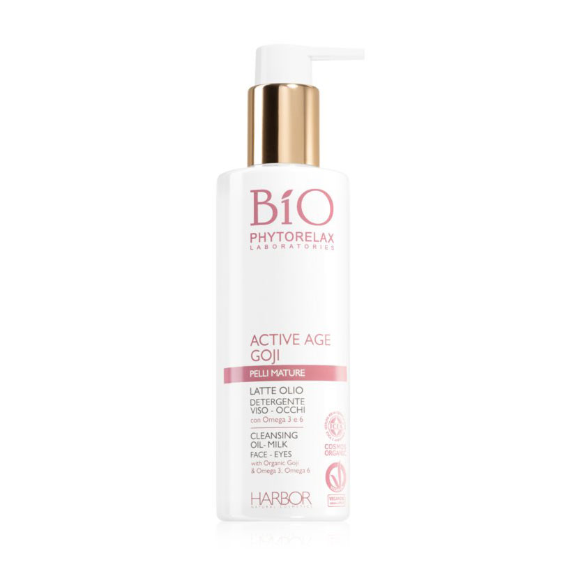 Очищувальне молочко Phytorelax Laboratories Active Age Goji Cleansing Oil-Milk Organic Goji, Omega 3, Omega 6 для обличчя та зони навколо очей, 200 мл